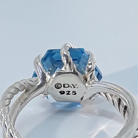 David Yurman Blue Topaz Cable Wrap Ring 6.5 - Picture 5 of 9